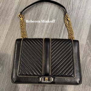 Rebecca Minkoff Black and Gold Chevron Shoulder Bag